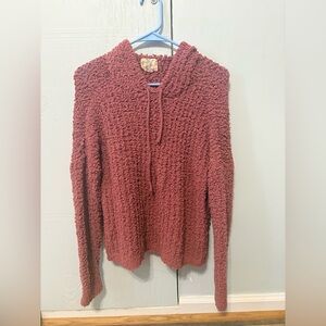 Hippie Rose Popcorn Knit Hoodie Sweater Mauve Pink Cozy Pullover Size L